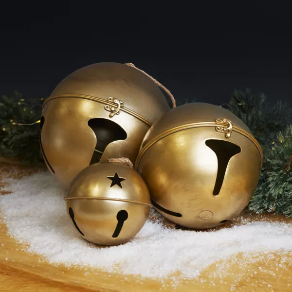 Set van 3 metalen bellen om op te hangen (D24-20-14 cm) Grijs Goud