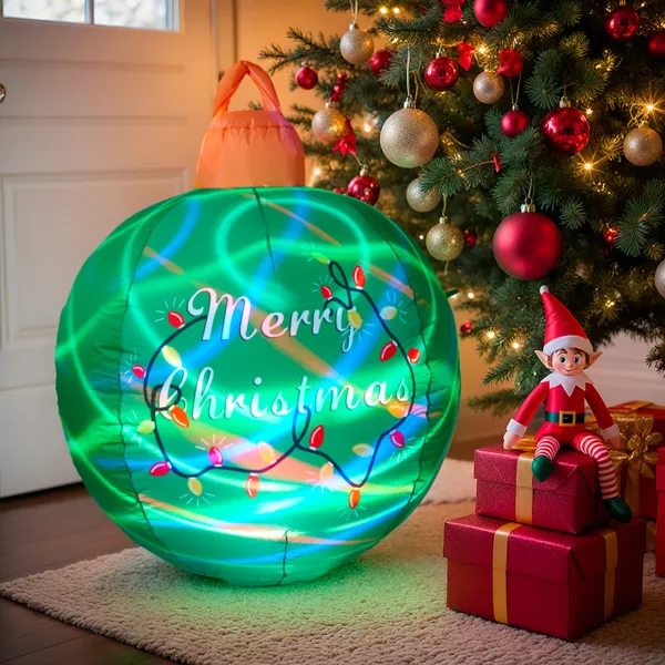 Bola de Navidad inflable y luminosa LED (D90 cm) Merry Christmas Verde