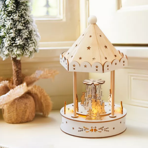 Pueblo de Navidad luminoso, animado y musical a pilas (H26 cm) Kiosco