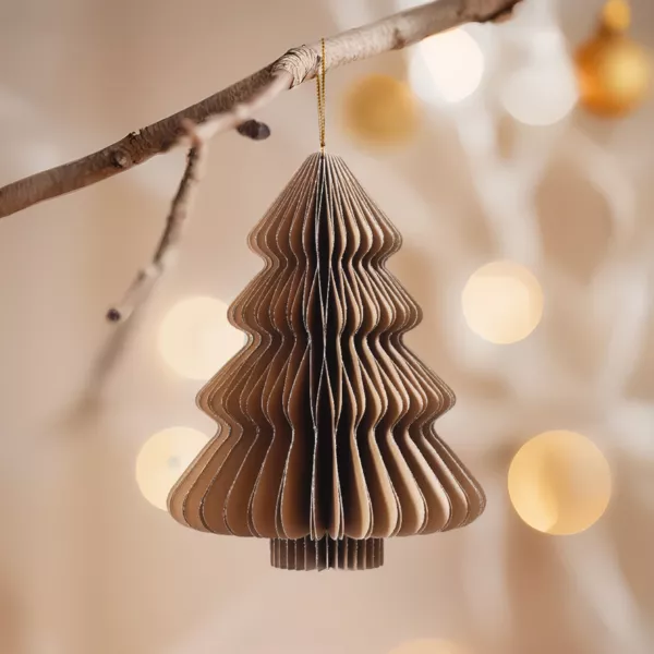 Sapin en papier à suspendre (H15 cm) Fermeture Magnétique Brun