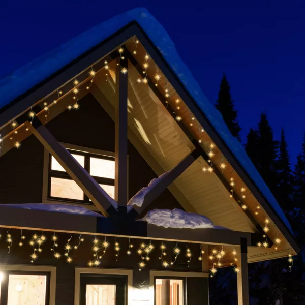 Eiszapfen-Lichterkette20 m 490 LED schwarzes Kabel Stars Warmweiß Gold
