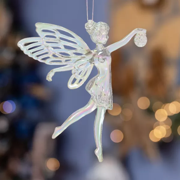 Kerstengel om op te hangen (H11 cm) Sprookje Transparant iriserend