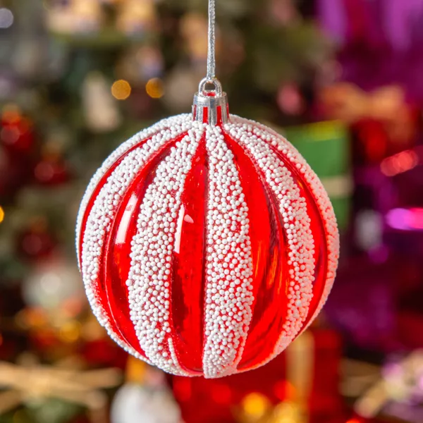 Set di 12 palline di Natale (D100 mm) Fantasia perlate Rosso e bianco