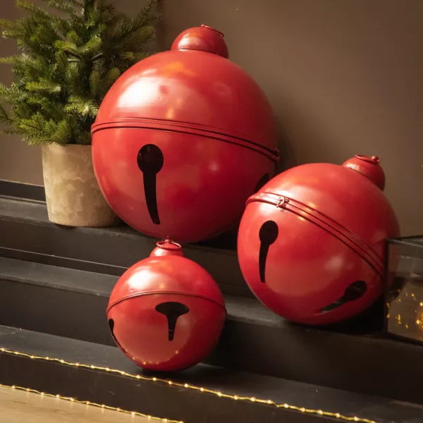 Lot de 3 Cloches Géantes en métal à suspendre (D52-42-31 cm) Grisons Rouge