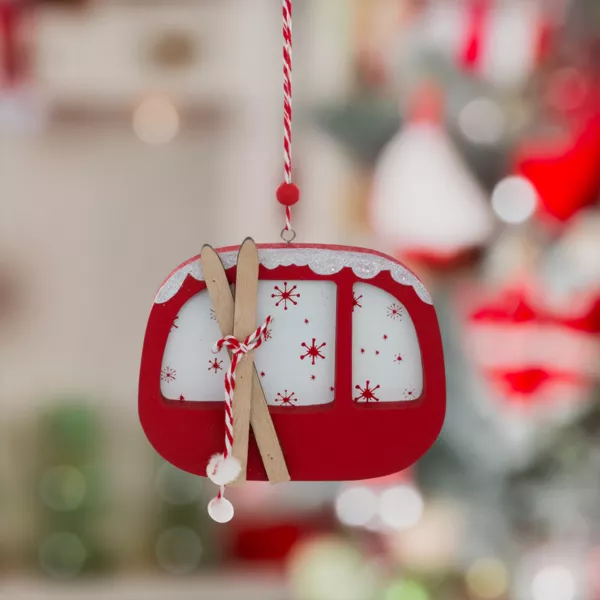 Adorno de Navidad de madera (H12,5 cm) Telecabina de Saboya Rojo