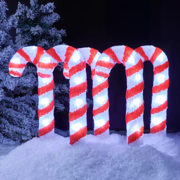 Set von 5 leuchtenden Gartenpfosten 50 LED (H35 cm) Zuckerstange Kaltwei�