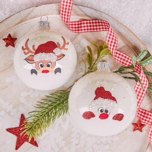 Lot de 6 boules de Noël en verre (D80 mm) Filou Blanc 