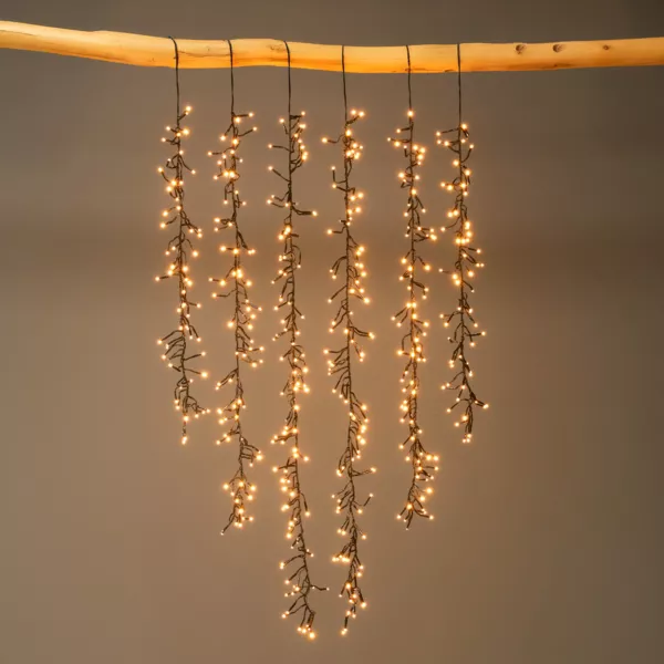 Cascada luminosa 2 m 480 LED cable negro Efecto centelleante Blanco clido dorado