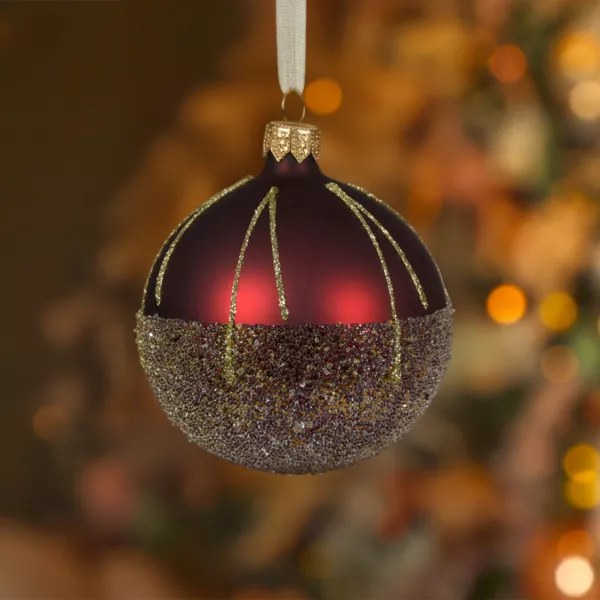 Set van 6 glazen kerstballen (D80 mm) Luxe ballotine Bordeaux