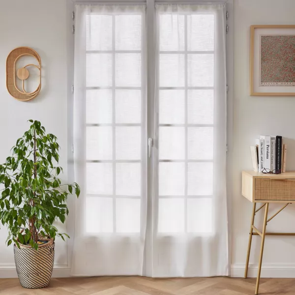 Par de visillos con trabillas efecto lino (70 x 200 cm) Luca Blanco