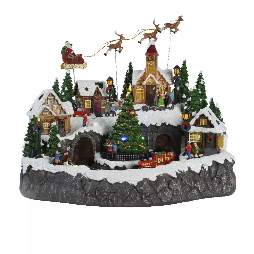 Set complet village illumine Arrivee des Rennes Village de Noel Eminza