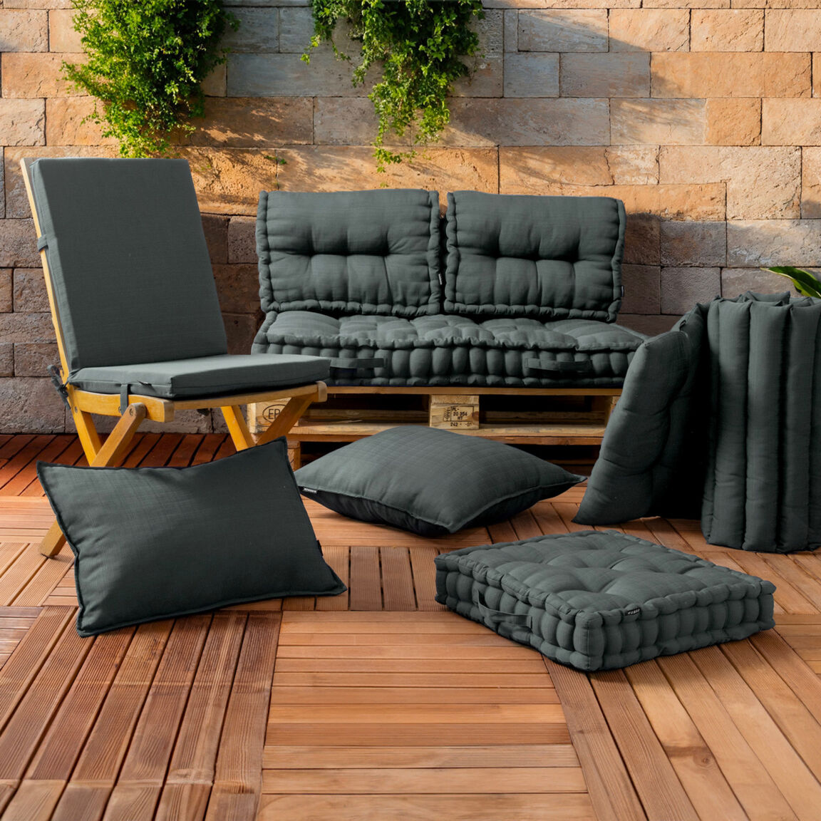 Cojin de silla exterior con respaldo 90 x 40 cm Sunset Gris antracita Textiles para exterior Eminza