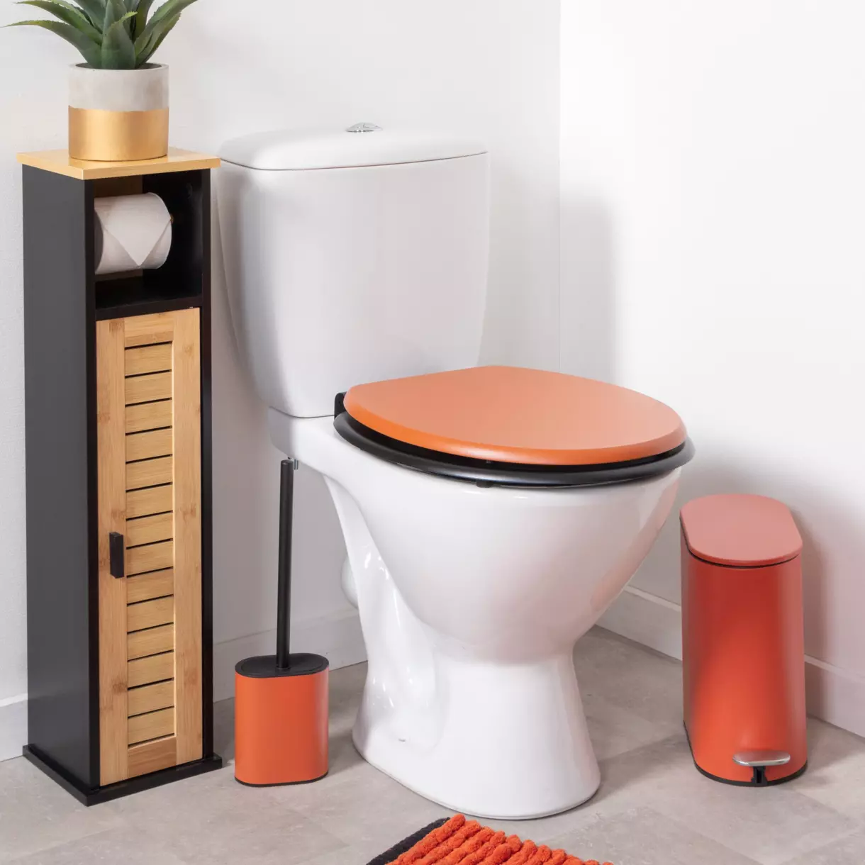 Meuble dérouleur papier toilette avec réserve Cebu Noir/Bois 1