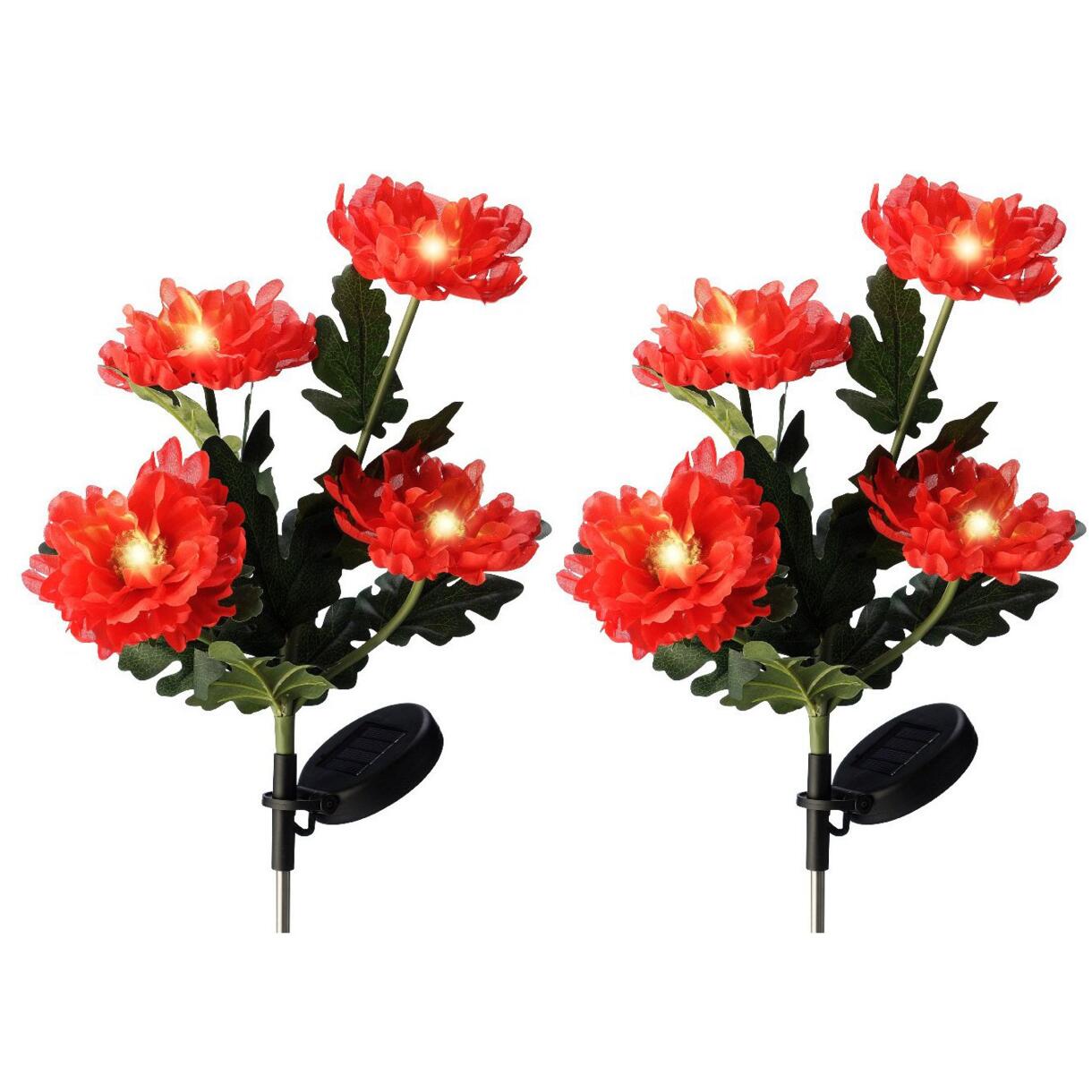 Lote de 2 estacas para jardín Crisantemo LED solar - Rojo/Blanco cálido 1