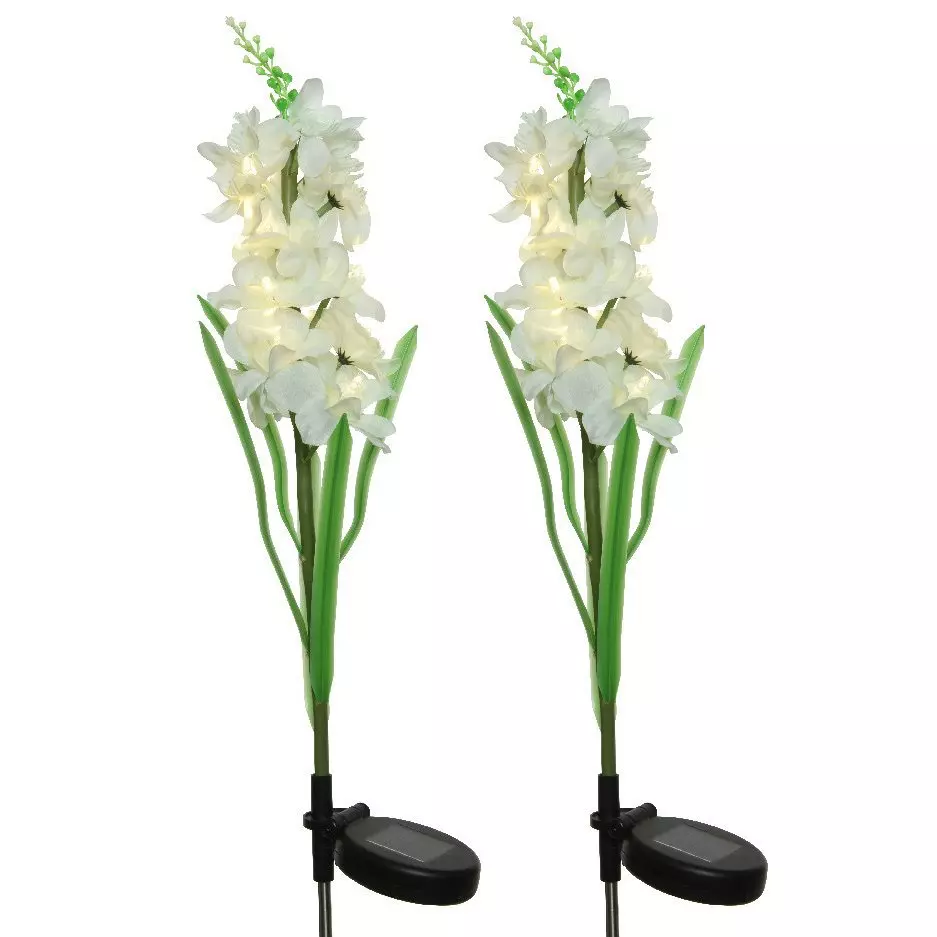 Lote de 2 estacas para jardín Gladiola LED solar - Blanco cálido 1