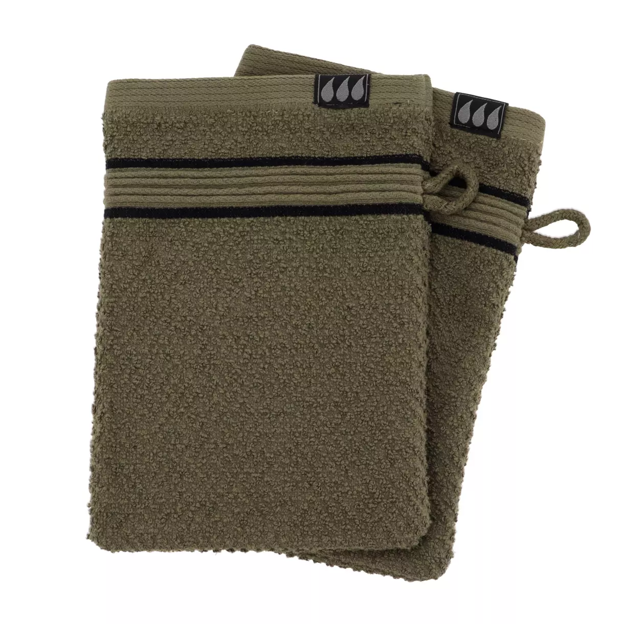 eminza Lot de 2 gants de toilette coton (15 x 21 cm) Black Line Joia Vert kaki / noir