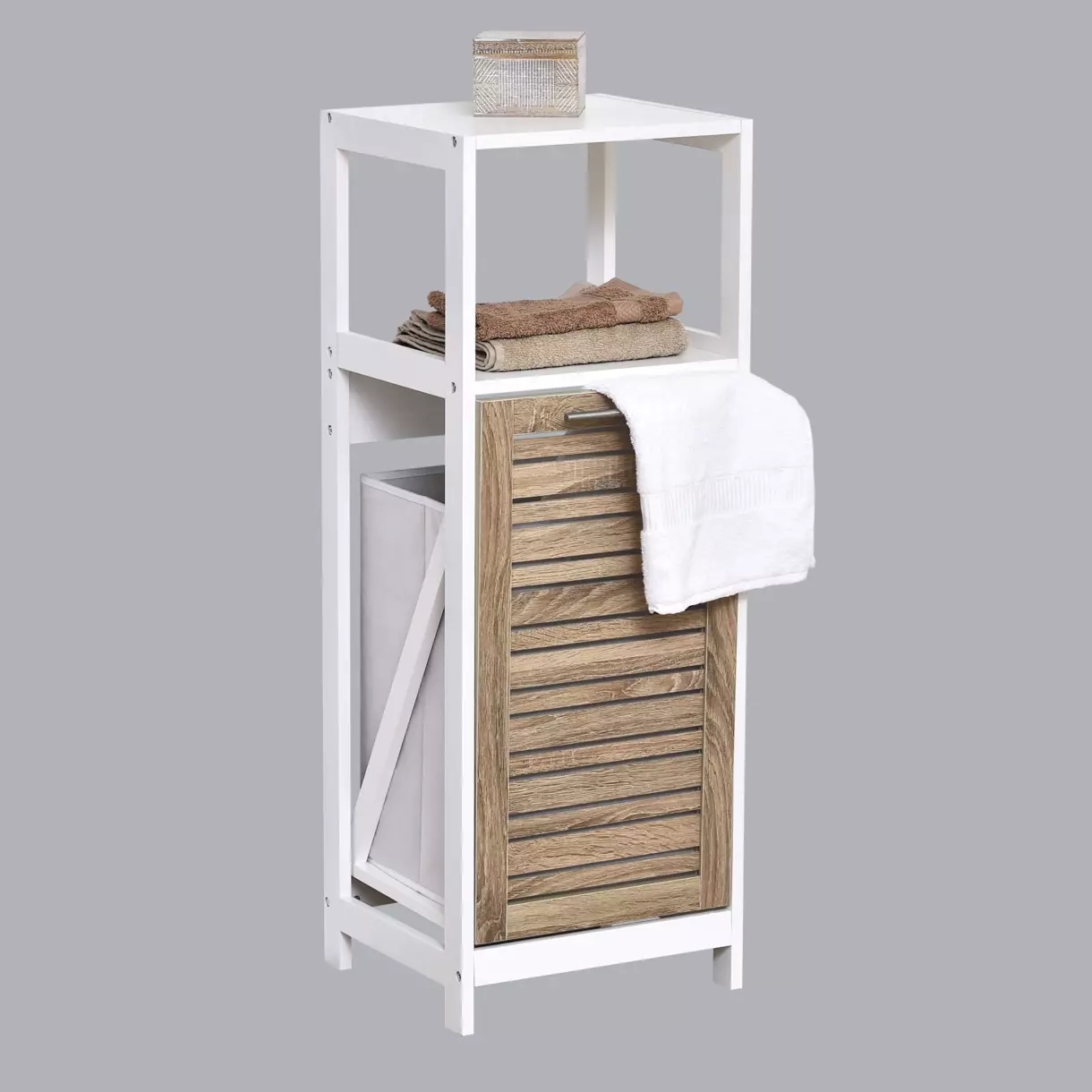 Mueble cubre cesta para ropa Stockholm Blanco/Madera 1