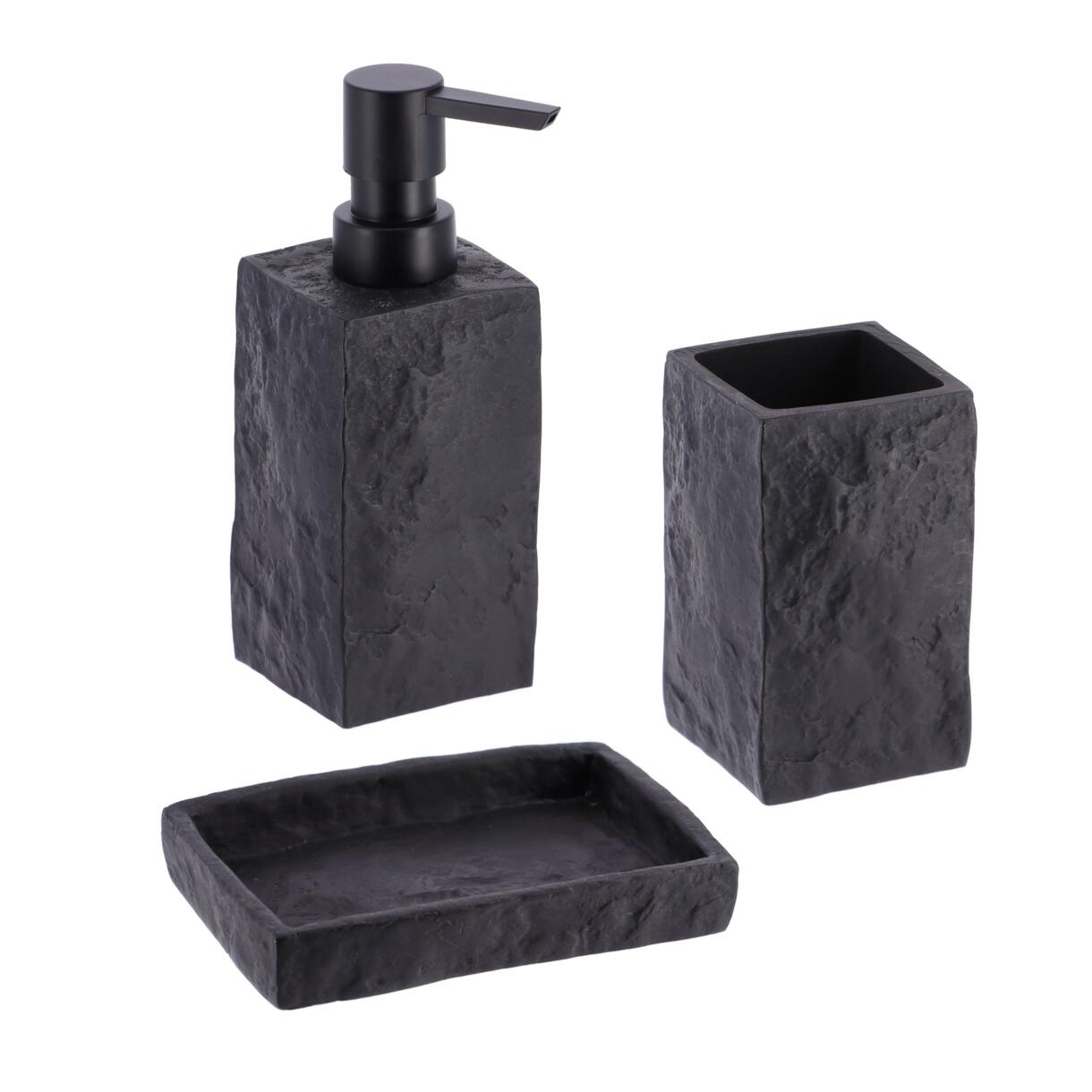 Set di accessori per il bagno effetto pietra Nero 1