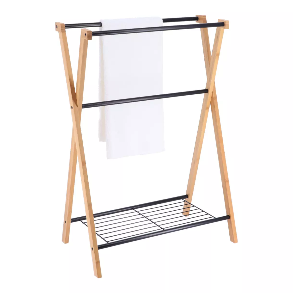 Porte serviette 3 barres + 1 étagères Bambou Noir 1
