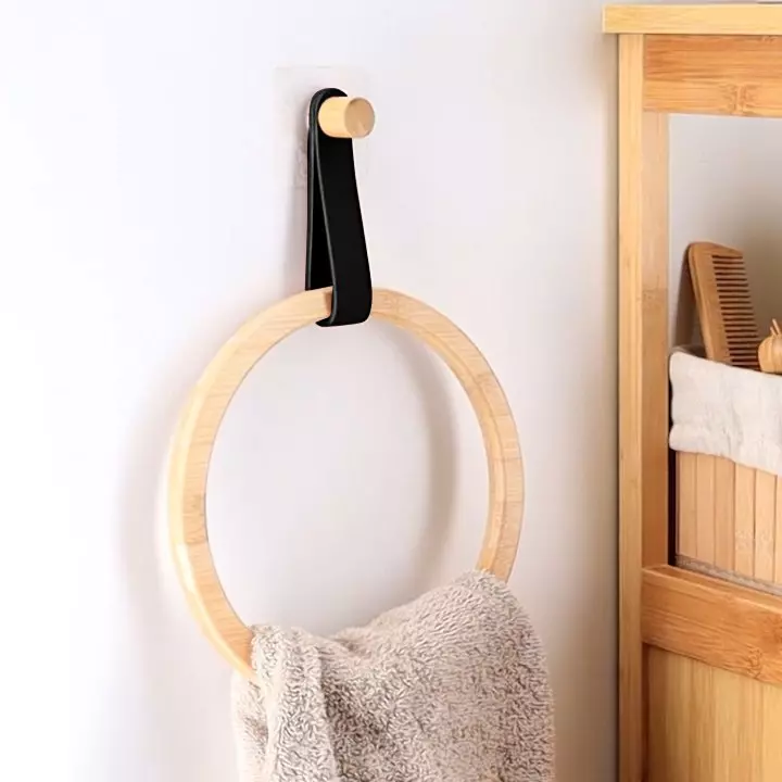 Porte serviette adhésif arrondi Easy Chic Noir 1