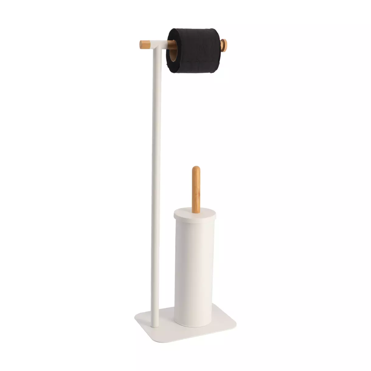 Escobillero y dispensador papel higiénico Bambú Blanco 1