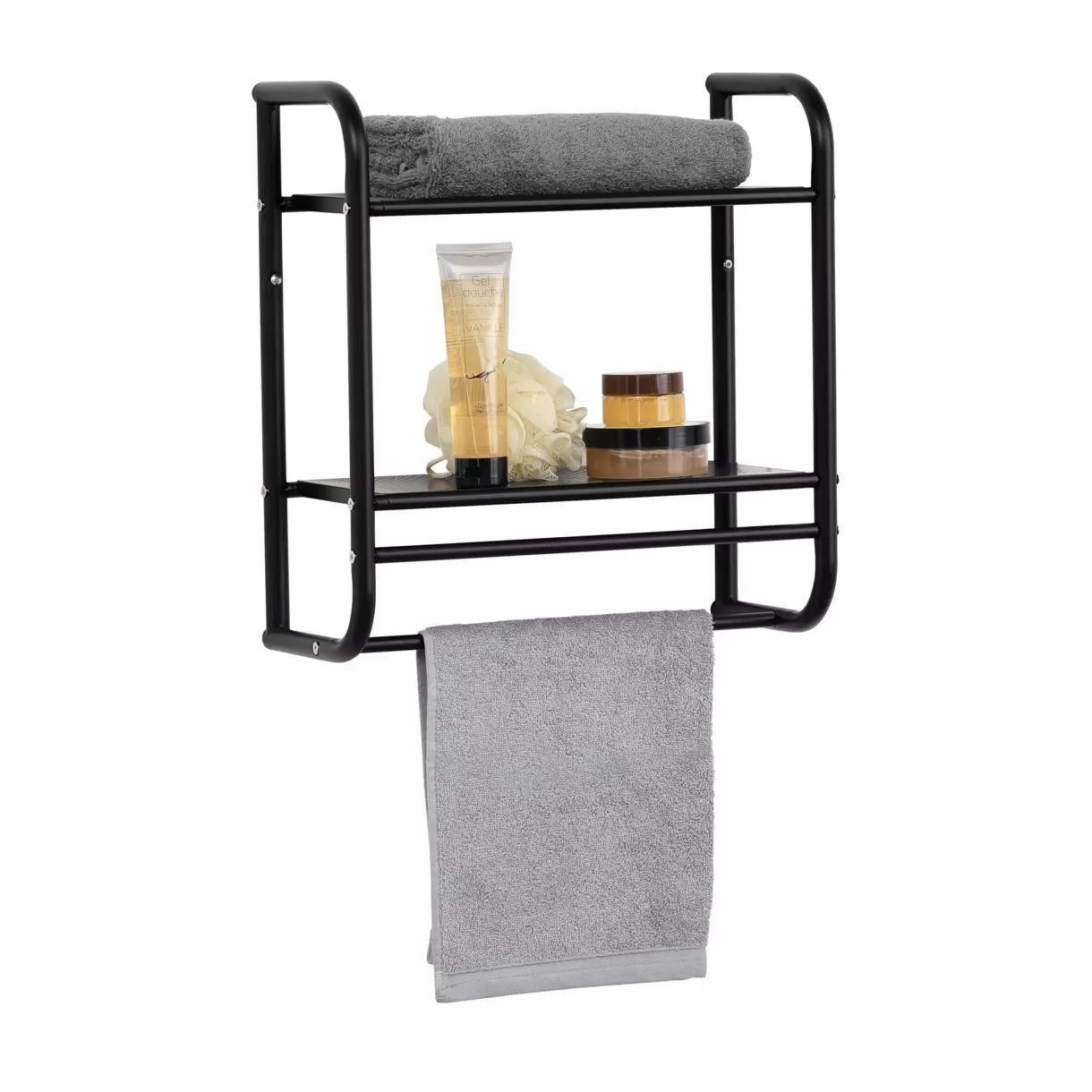 Etagère murale porte serviette Métal Noir 1