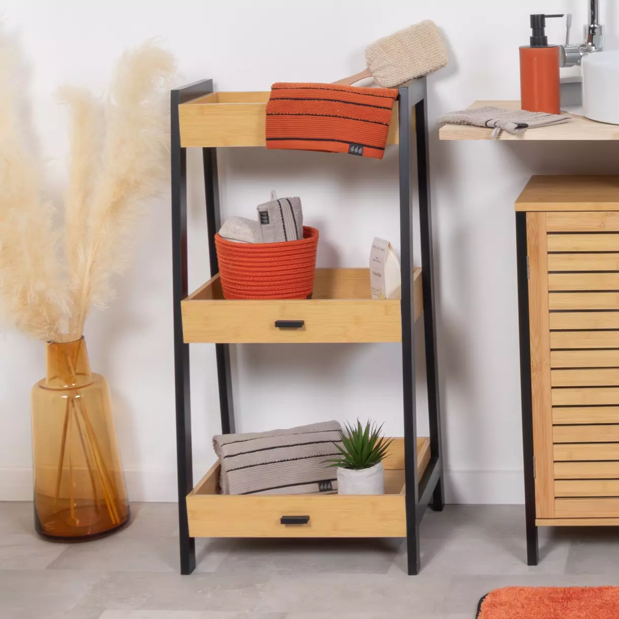 Mueble 3 estantes Cebu Negro/Madera 1