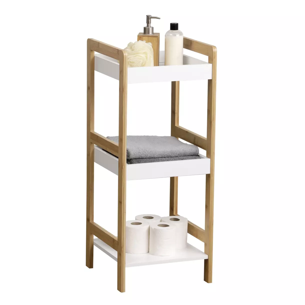 Meuble 3 étagères Bambou Blanc 1