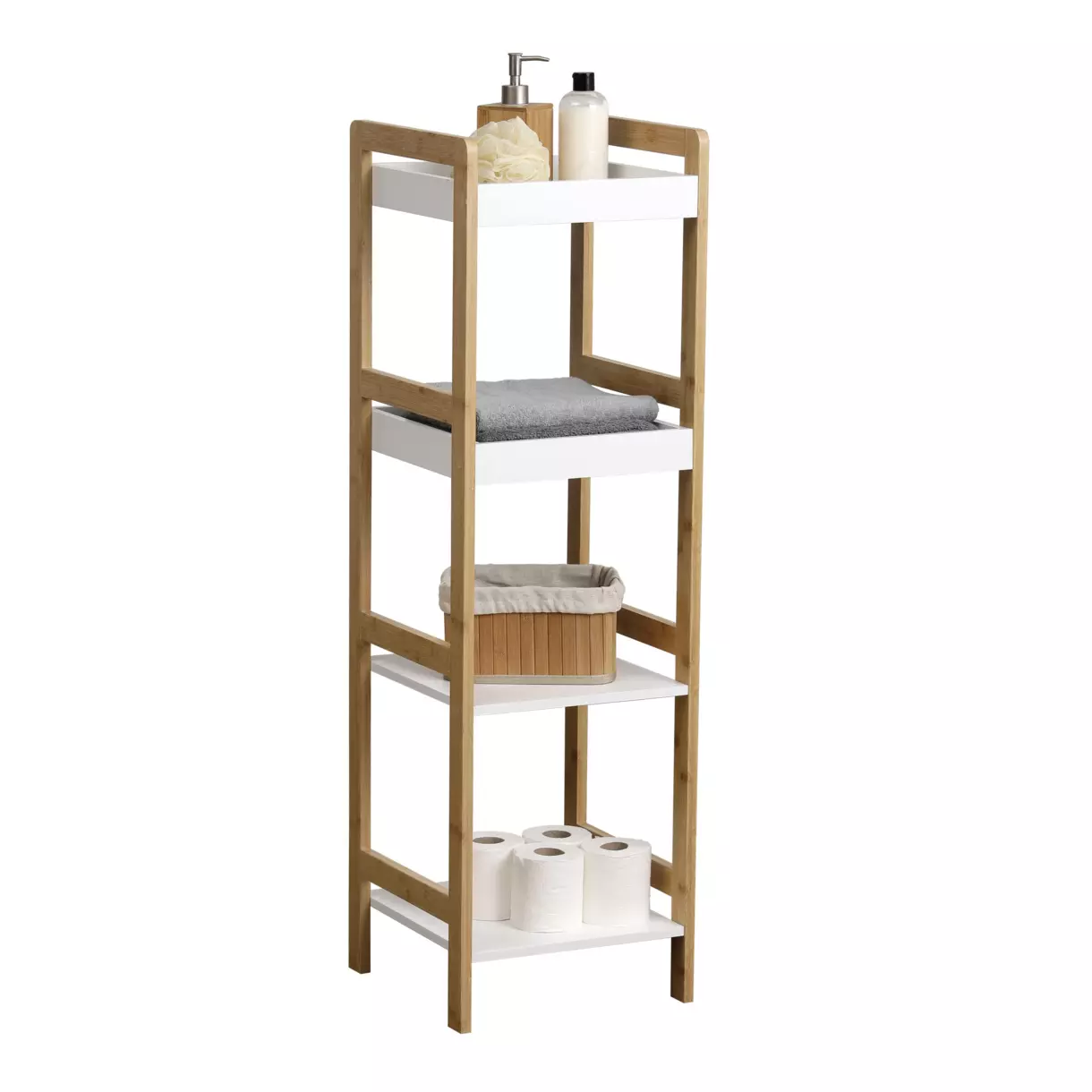 Mueble 4 estantes Bambú Blanco 1