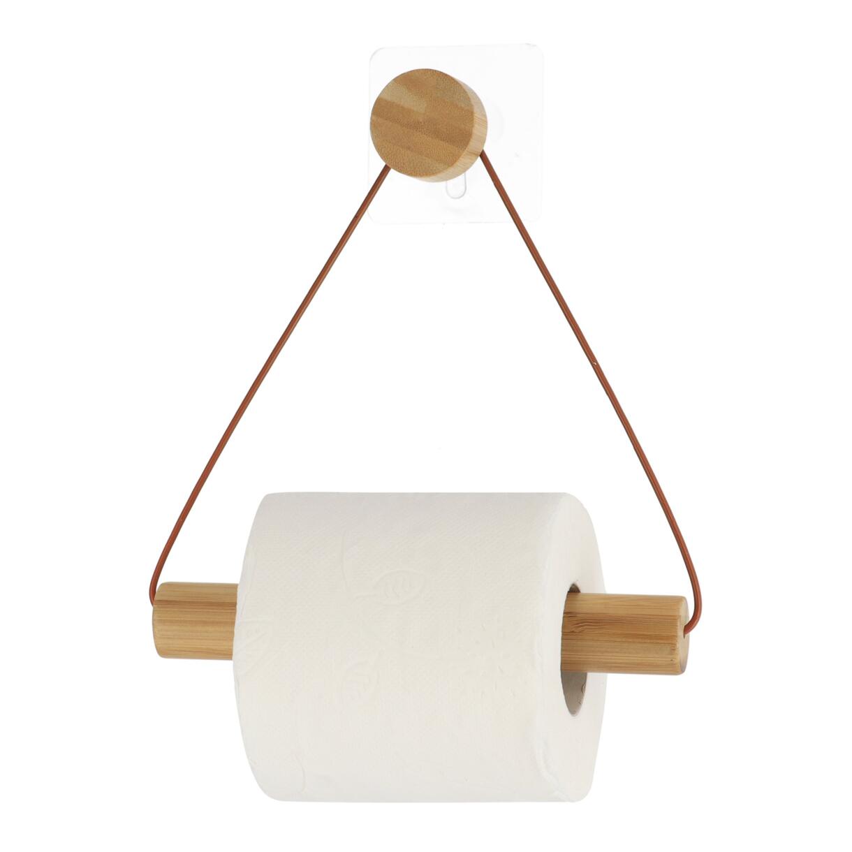 Dérouleur de papier toilette adhésif métal et bambou Easy Chic Caramel 1