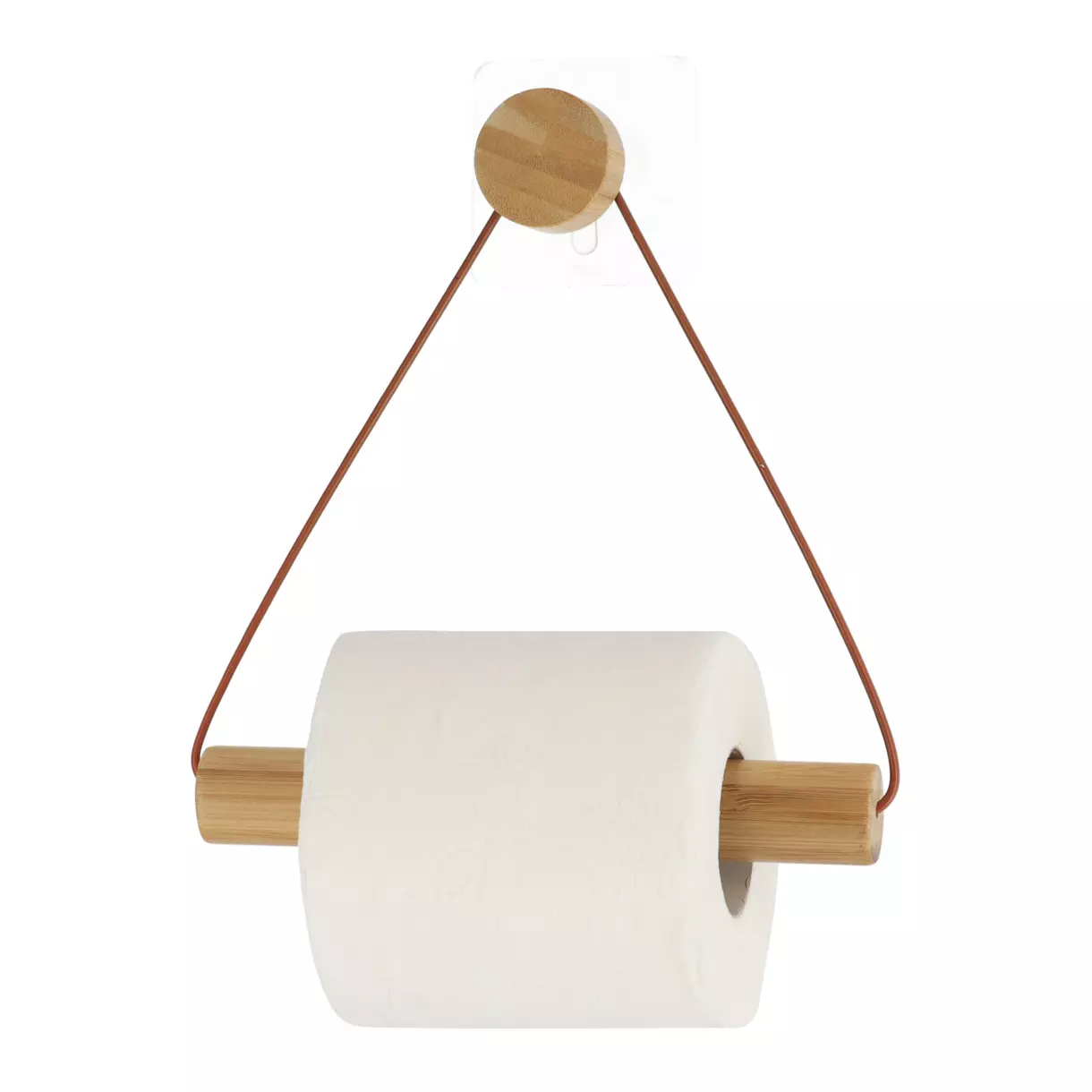Zelfklevende toiletpapierhouder van metaal en bamboe Easy Chic Karamel
