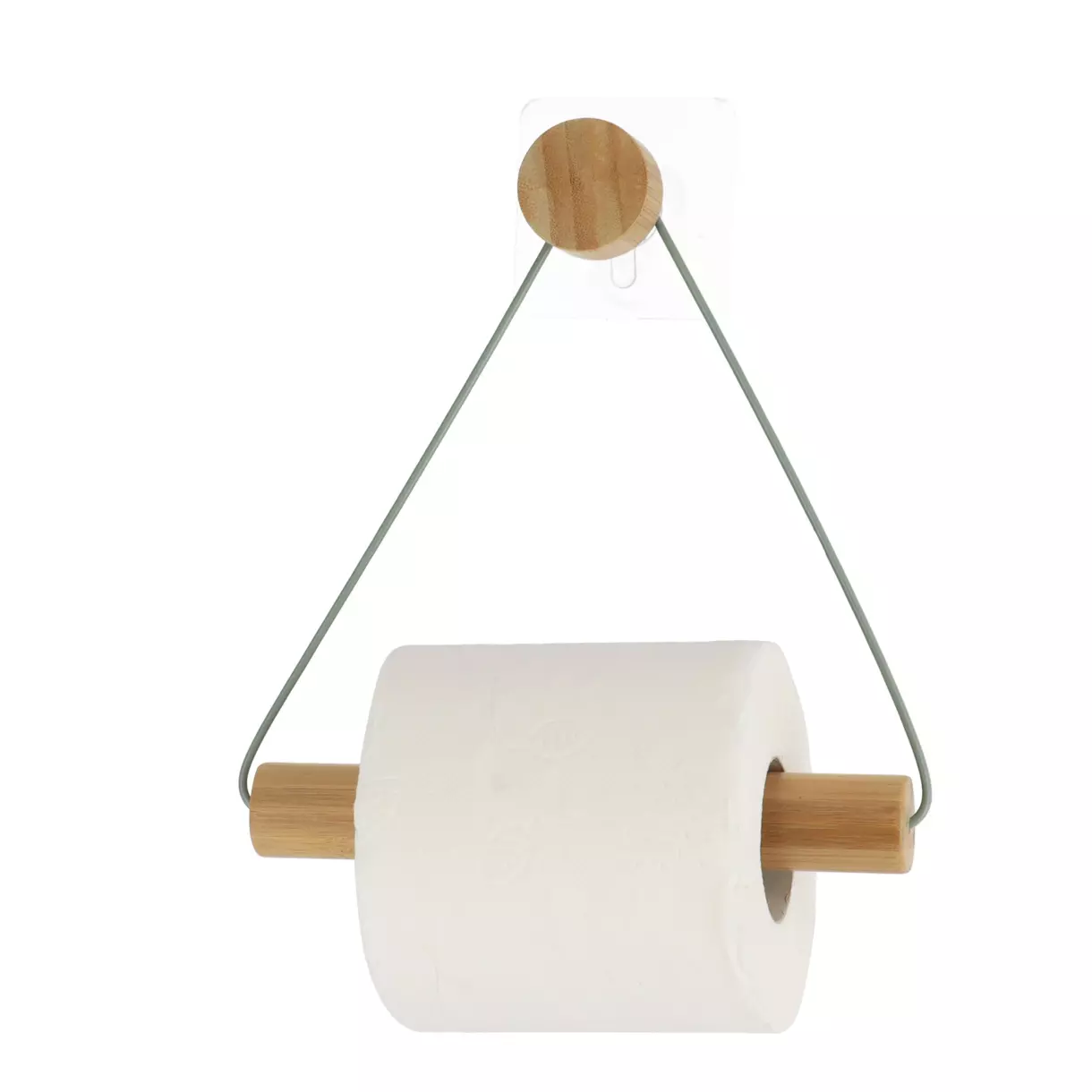 Dispensador de papel higiénico adhesivo metal y bambú Easy Chic Kaki 1