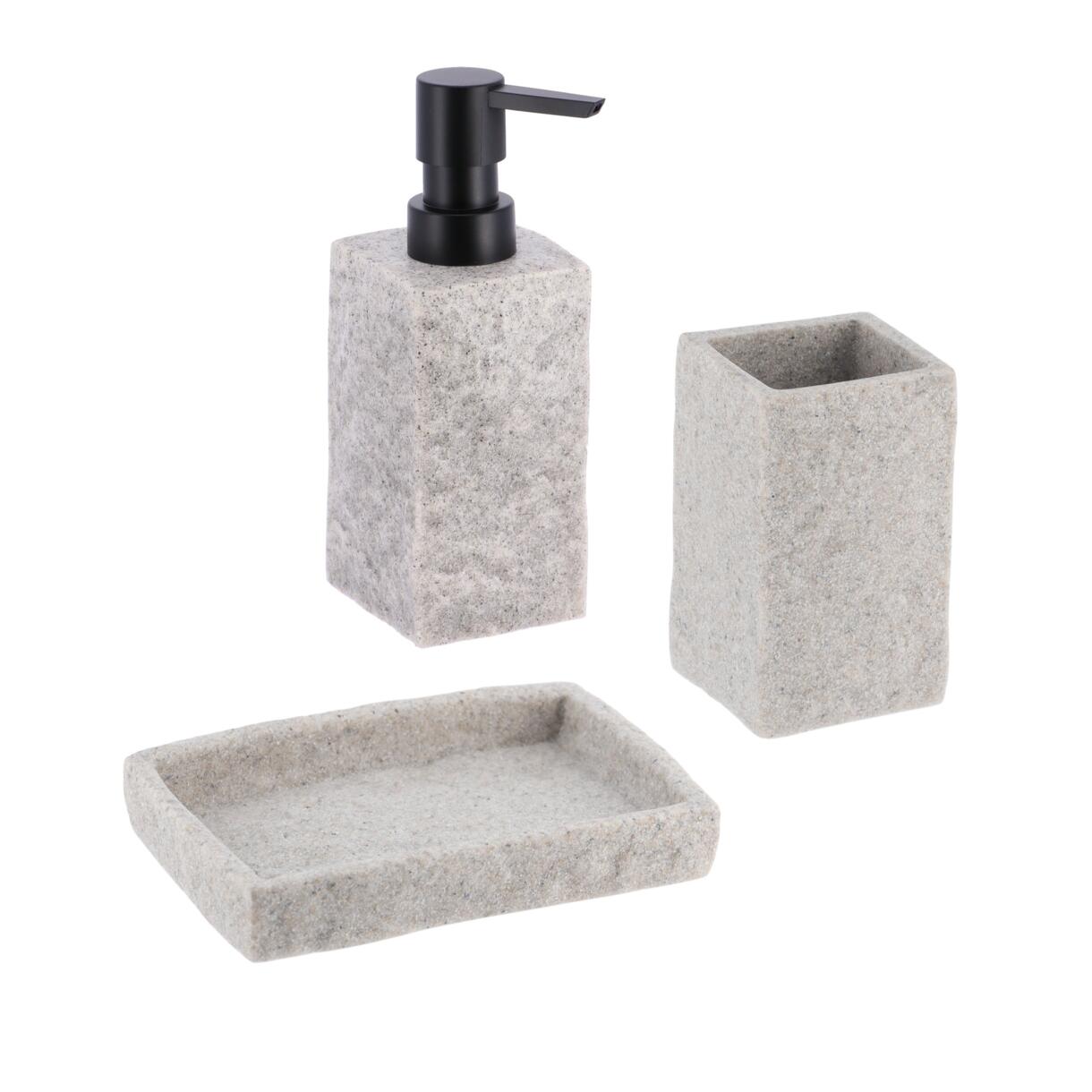 Set di accessori per il bagno effetto pietra Grigio 1