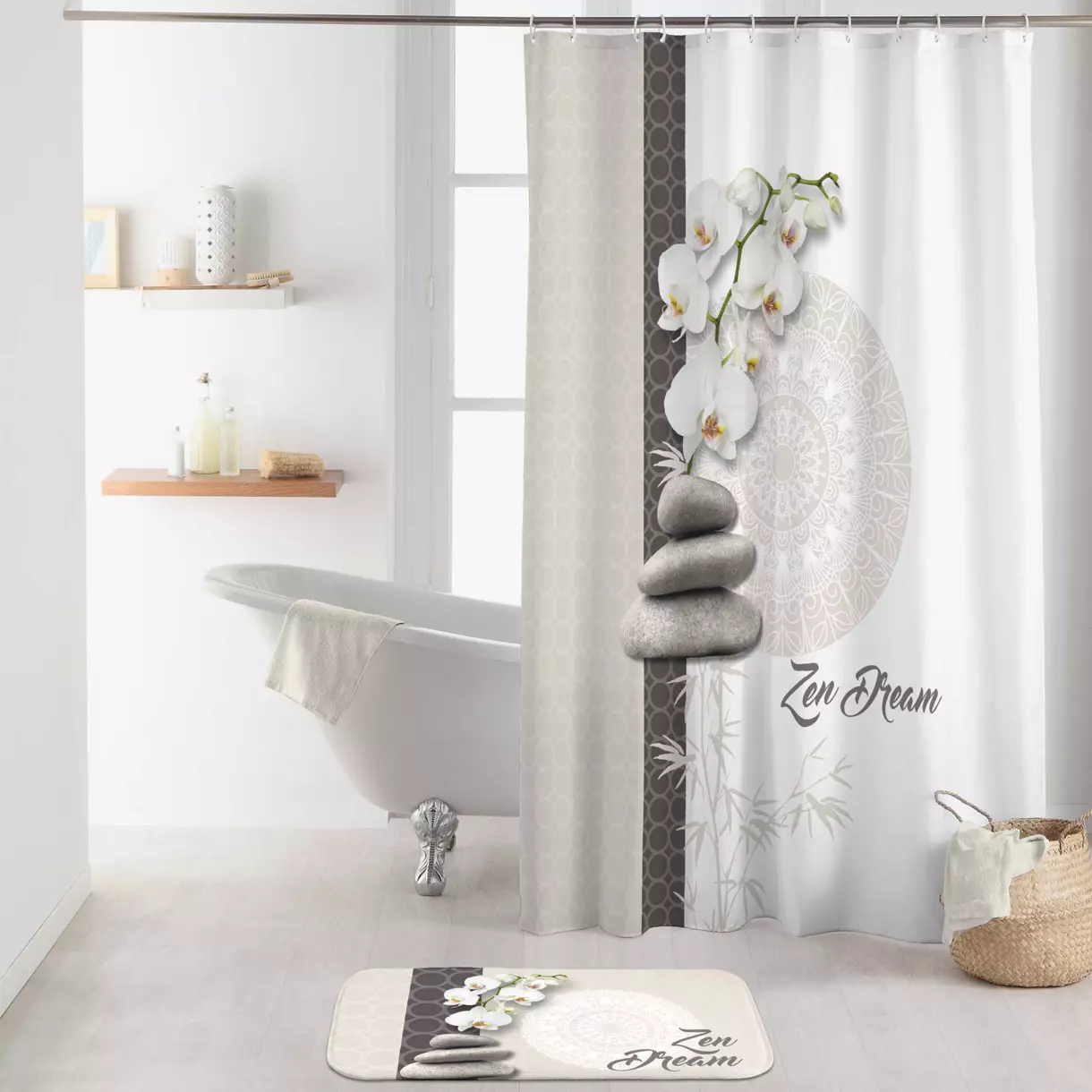 Rideau de douche (200 cm) Orchizen Blanc 1