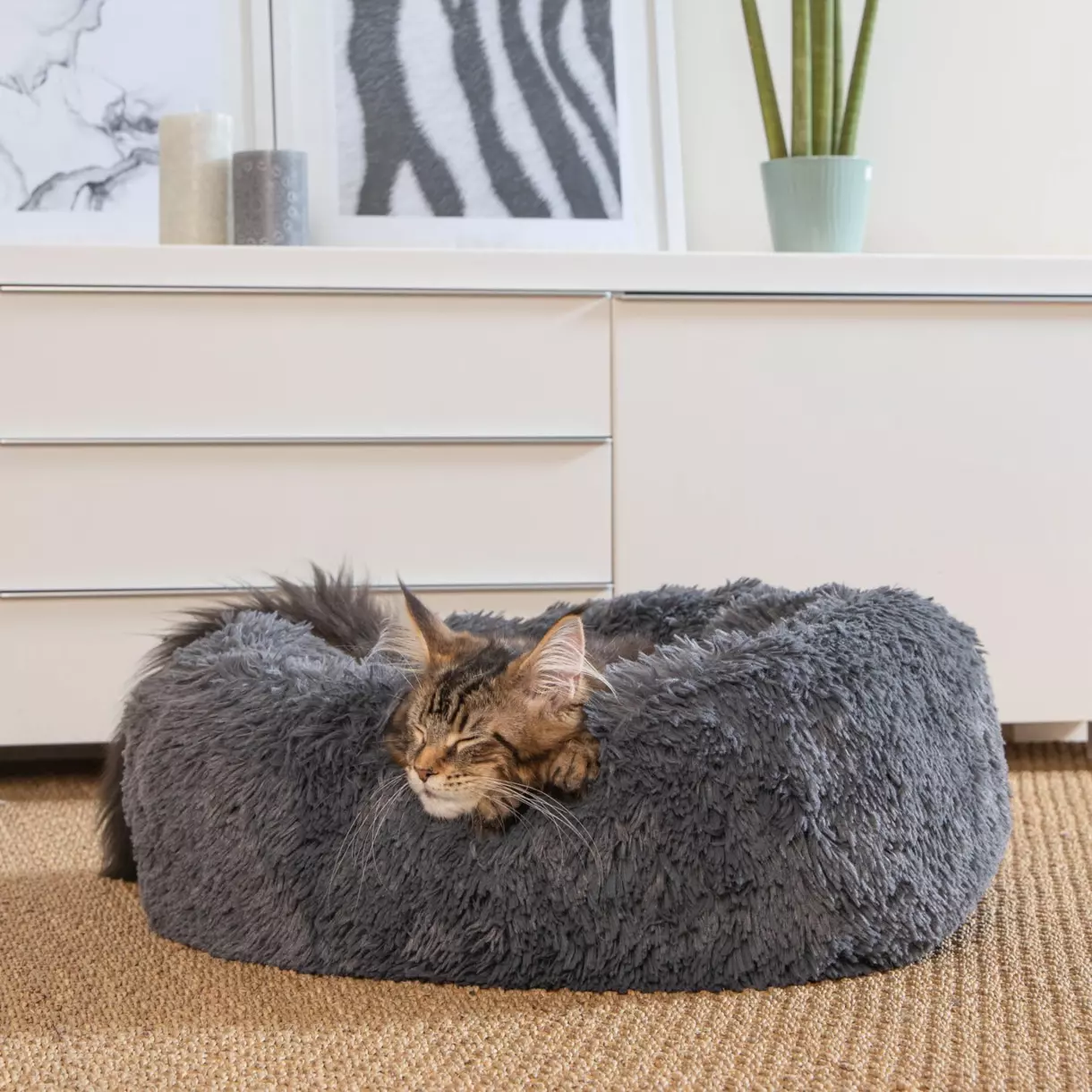 Coussin rond apaisant pour chat et chien Fluffy D55 cm Anthracite 1