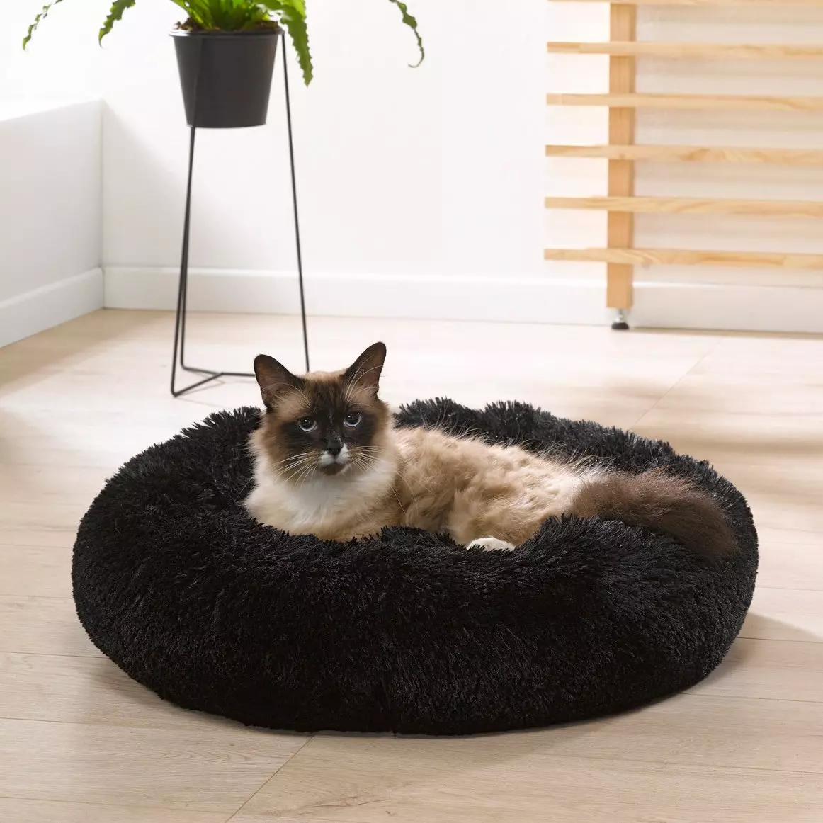 Coussin rond apaisant pour chat et chien Fluffy D55 cm Noir 1