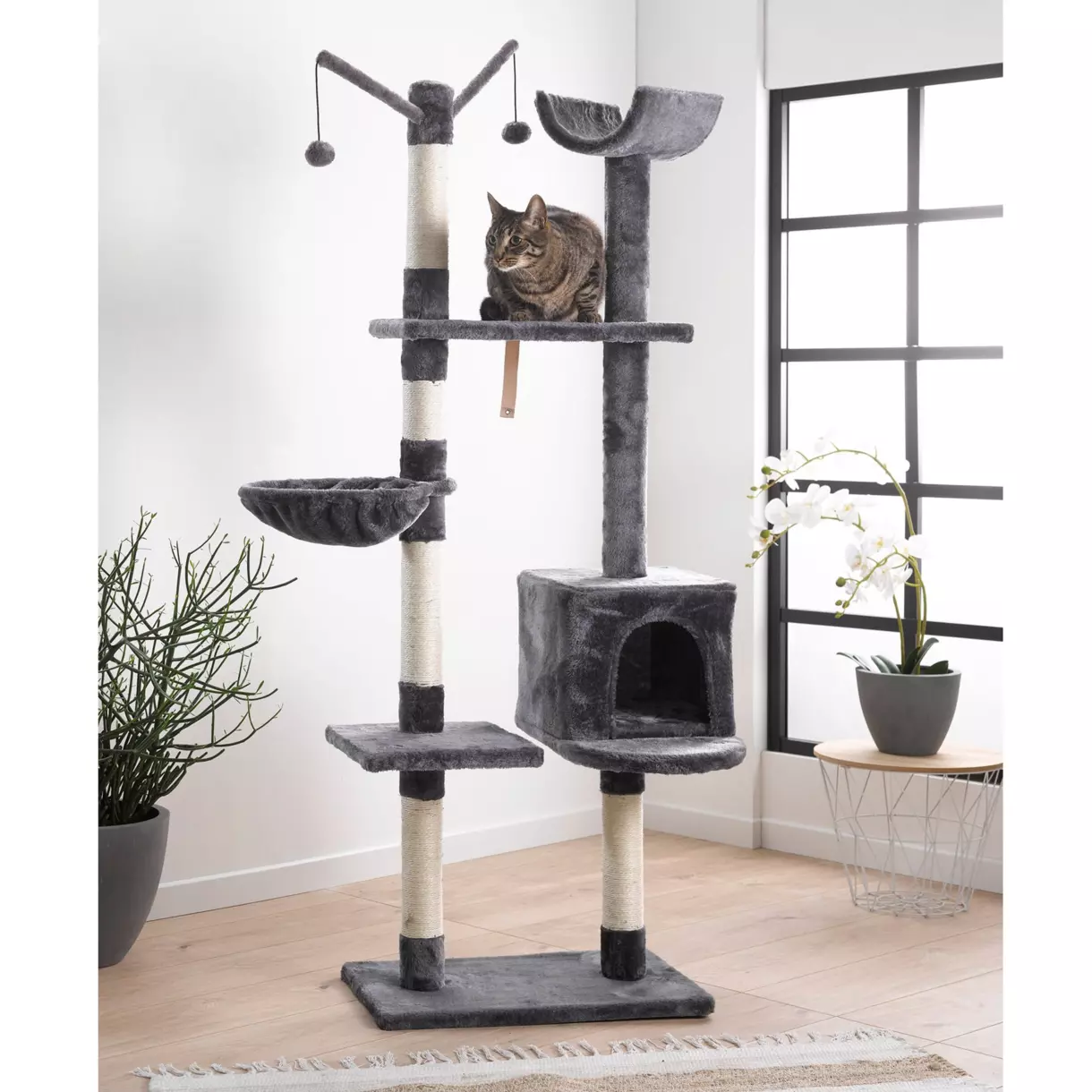 Arbre à chat 4 plateformes et jouets H160 cm Anthracite 1