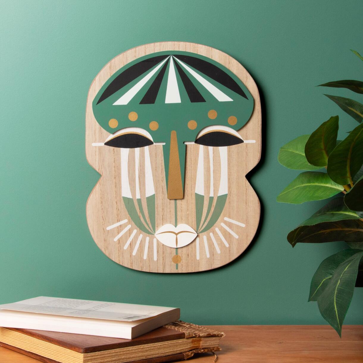 Maschera in legno  Viso  Verde 1