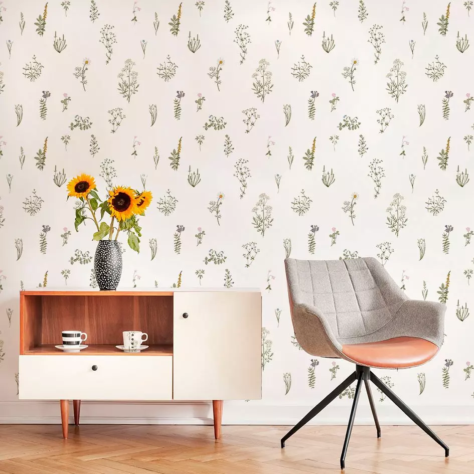 Papel pintado adhesivo (130 x 260 cm) Flores Blanco 1