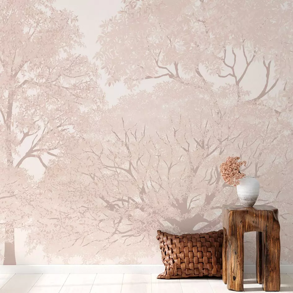 Fotobehang zelfklevend (321 x 260 cm) Foliage Roze 1