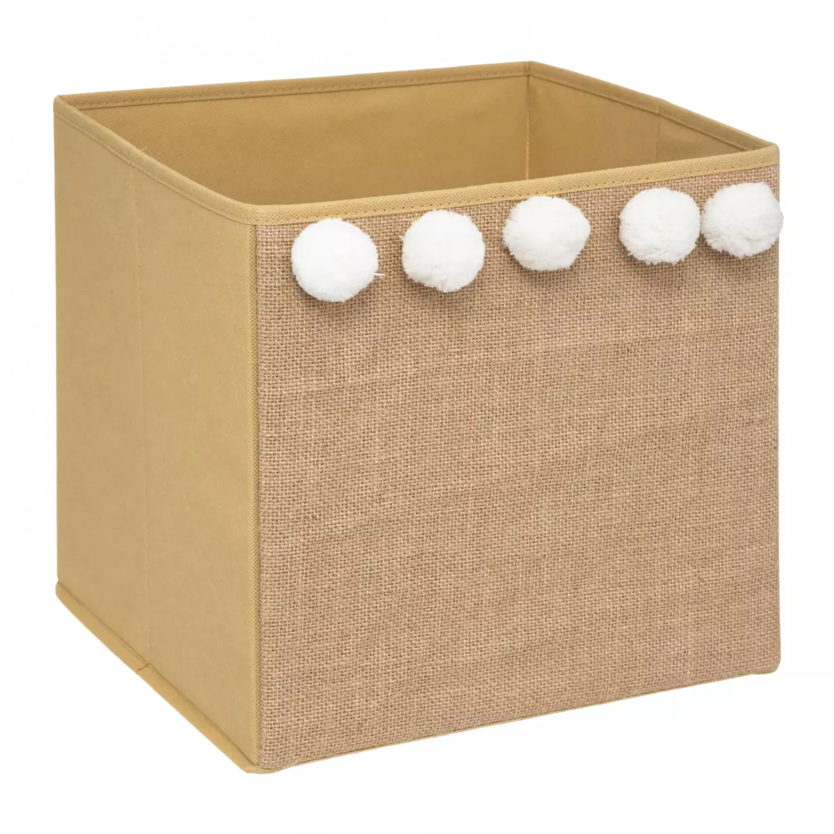 Faltbox aus Jute mit 5 Pompons Braun 1