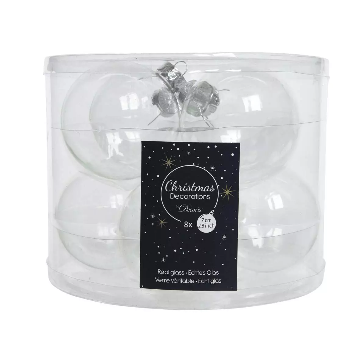 Lote de 8 bolas de Navidad en vidrio (D70 mm) Orfé Transparente 1