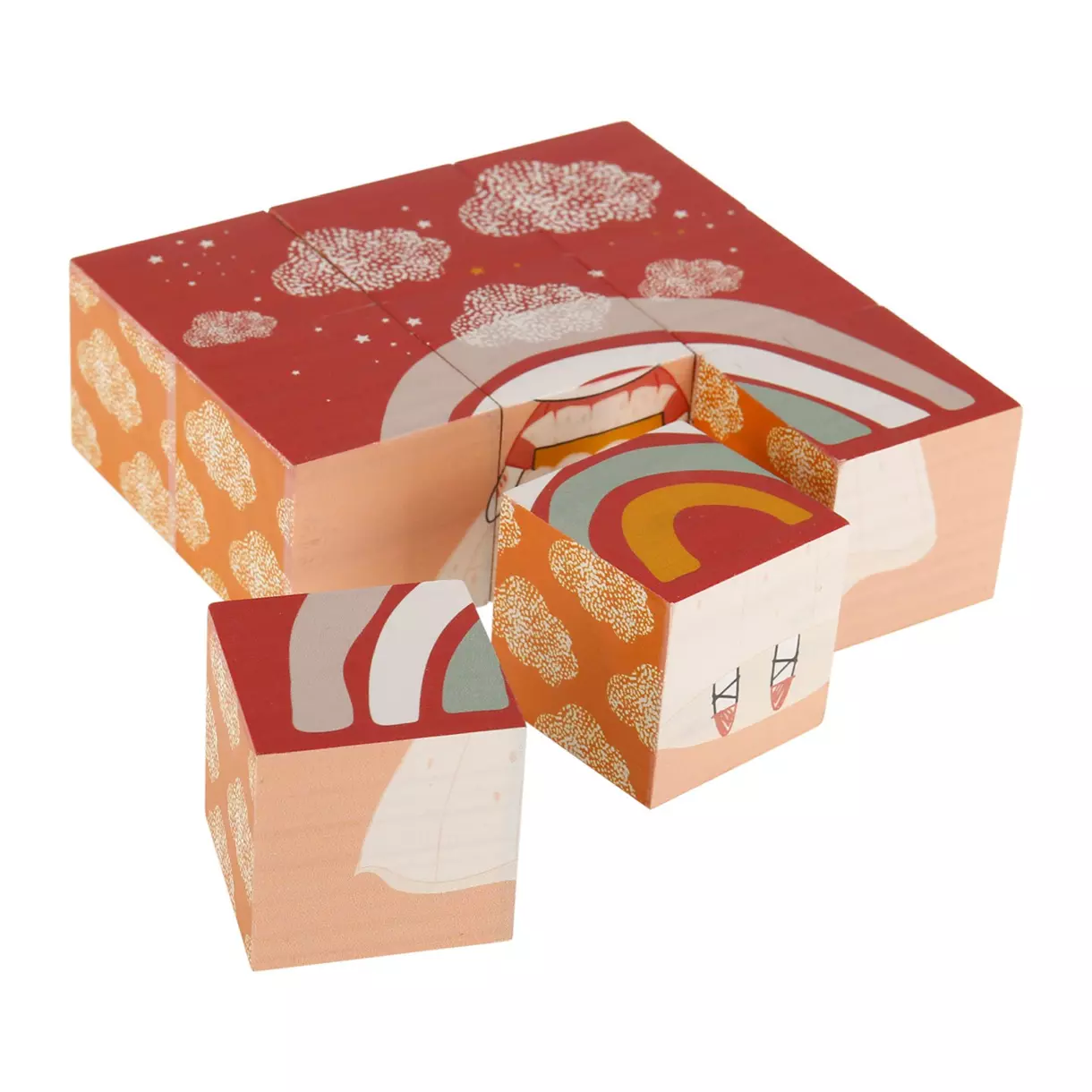 Puzzle 9 cubes en bois Animaux Multicolore 1