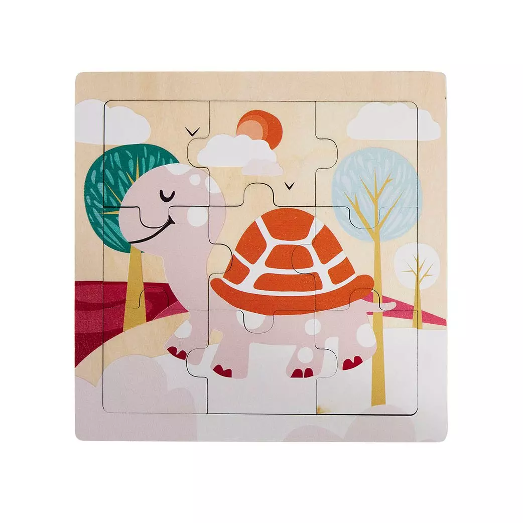 Houten kinderpuzzel 9 stukjes Multi-gekleurde Schildpad