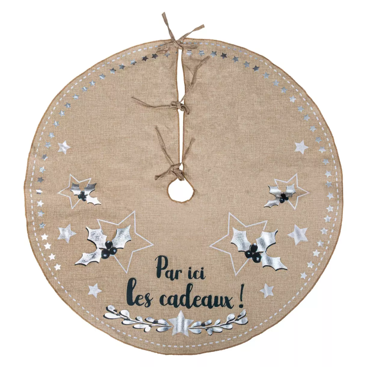 Tapis de sapin rond en jute Par ici les cadeaux 1
