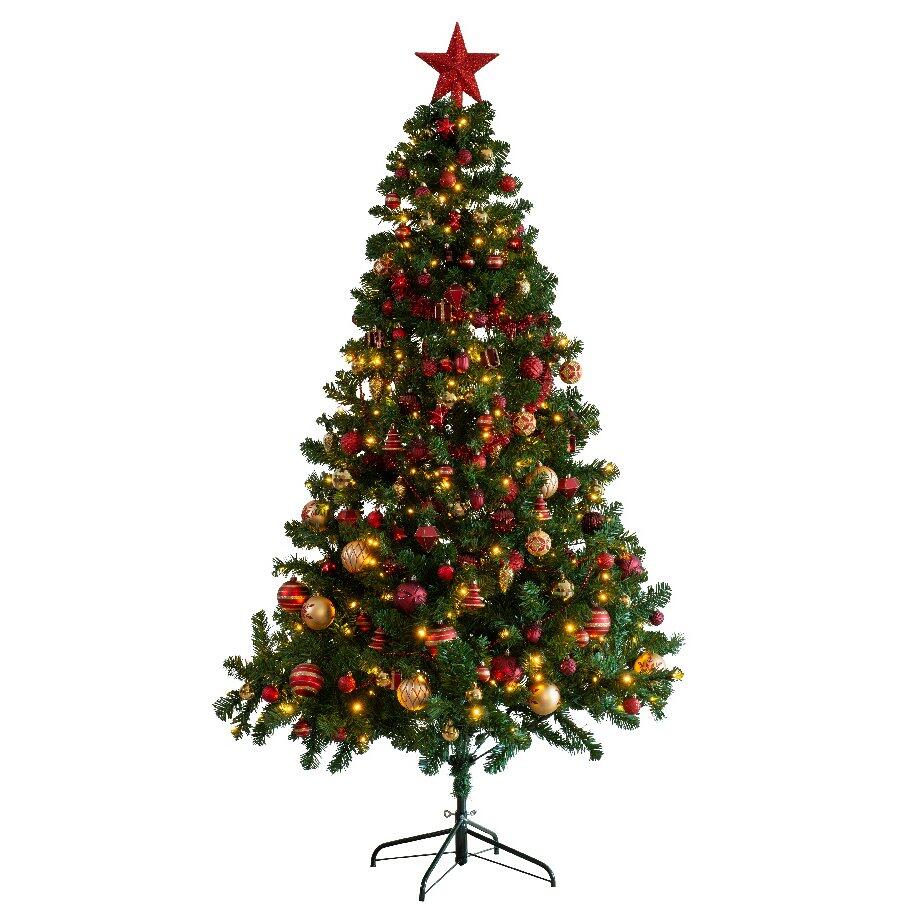 Verlichte kunstkerstboom Royal met kerstboomversiering Groen/  H180 cm Warm wit 1