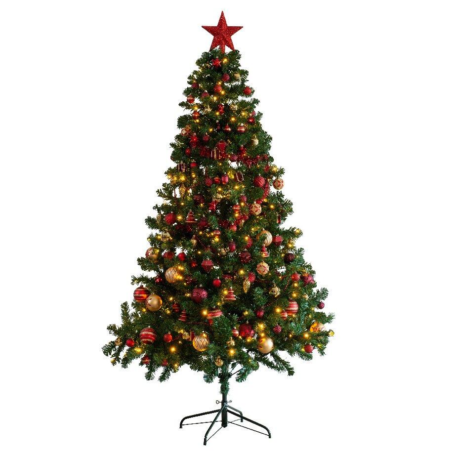 Künstlicher Weihnachtsbaum mit Beleuchtung & Baumschmuck Royal Grün H150 cm Warmweiß 1