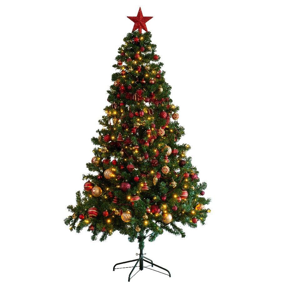 Künstlicher Weihnachtsbaum mit Beleuchtung & Baumschmuck Royal Grün H210 cm Warmweiß 1