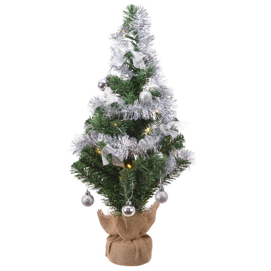 Albero di Natale artificiale illuminato Decorato argento Alt. 60 cm Bianco caldo 1