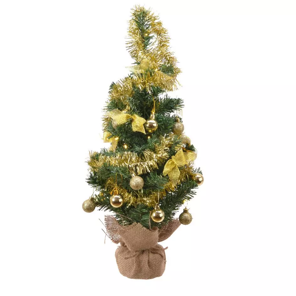 Sapin de Noël artificiel lumineux décoré jaune H60 cm Blanc chaud 1